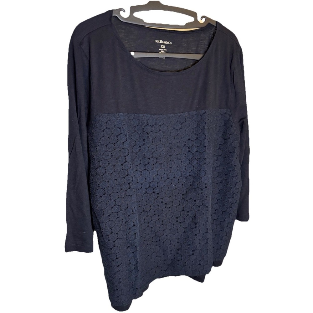 G.H. Bass &‎ Co Women's Sz XXL Black 3/4 Sleeve Eyelet Overlay Scoop Neck